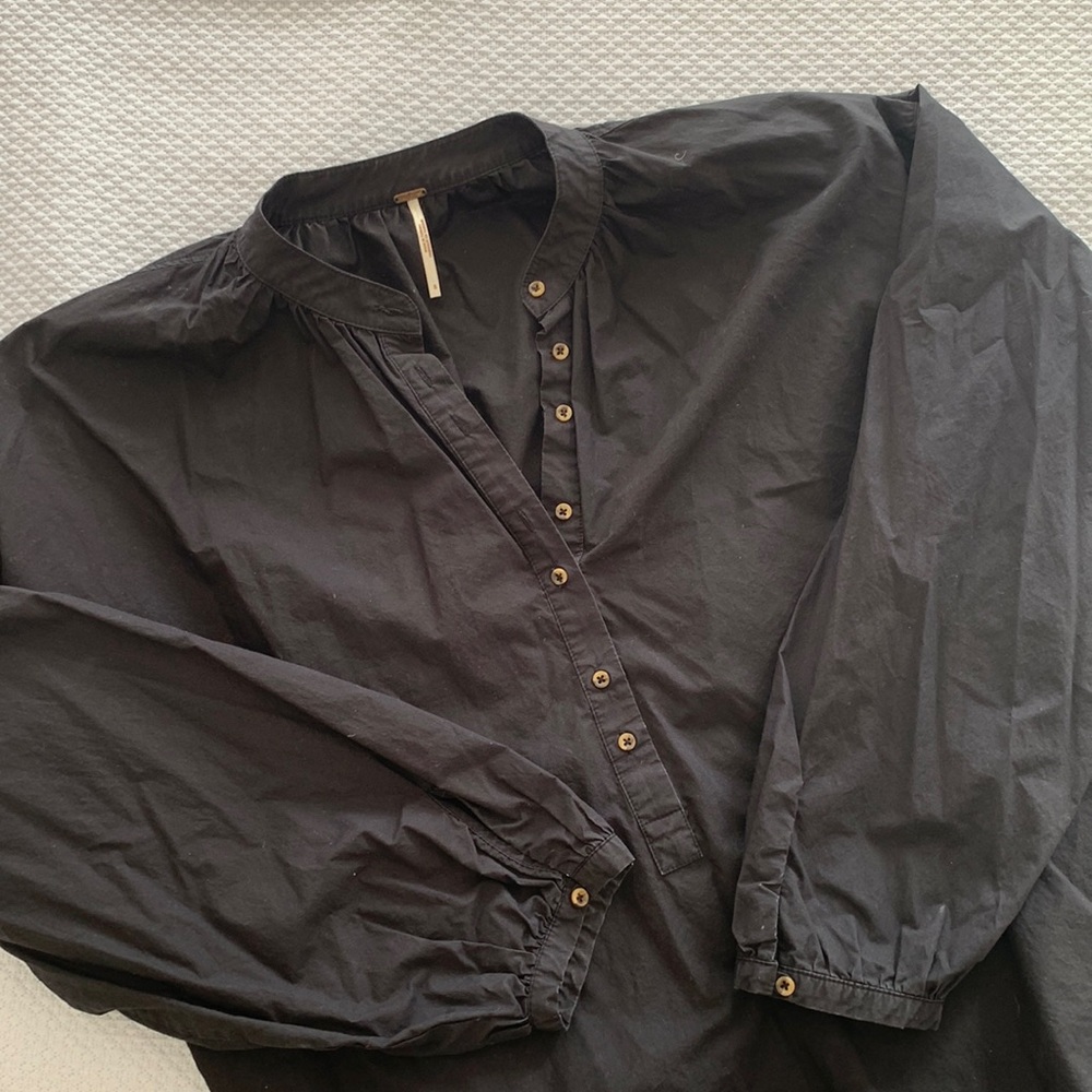 free people navy oversized cotton blouse